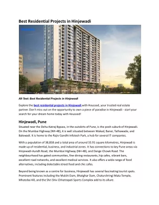 Explore the Best Residential Projects in Hinjewadi