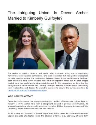 The Intriguing Union: Is Devon Archer Married to Kimberly Guilfoyle?