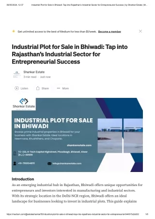 Industrial Plot for Sale in Bhiwadi_ Tap into Rajasthan’s Industrial Sector for Entrepreneurial Success _ by Shankar Est