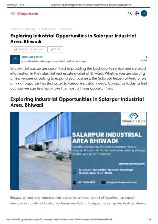 Exploring Industrial Opportunities in Salarpur Industrial Area, Bhiwadi