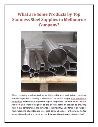 What are Some Products by Top Stainless Steel Supplies in Melbourne Company