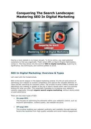 Conquering The Search Landscape Mastering SEO In Digital Marketing