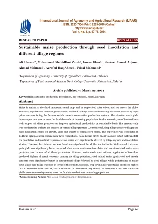 Sustainable maize production through seed inoculation and different tillage