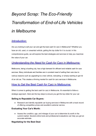 The Eco-Friendly Transformation of End-of-Life Vehicles in Melbourne