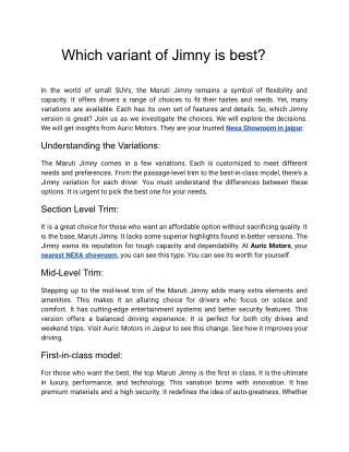 Which variant of Jimny is best?