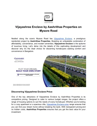 Vijayashree Enclave by Aashrithaa Properties on Mysore Road