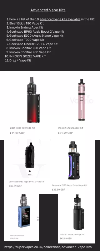 10 Advanced Vape Kits in UK