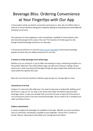Beverage Bliss- Ordering Convenience at Your Fingertips with Our App