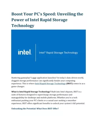 Intel Rapid storage Technology OrageTechnologies