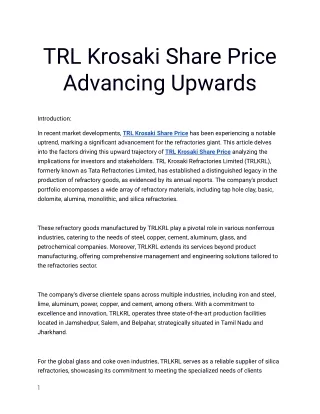 Get The Best TRL Krosaki Share Price Only At Planify