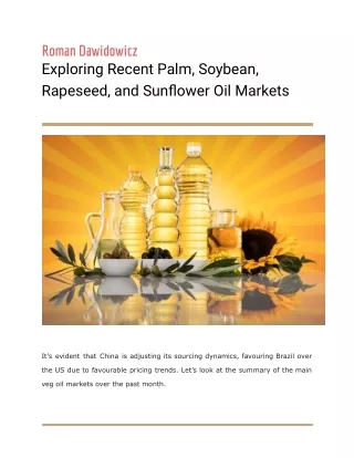 Exploring Recent Palm, Soybean, Rapeseed, and Sunflower Oil Markets