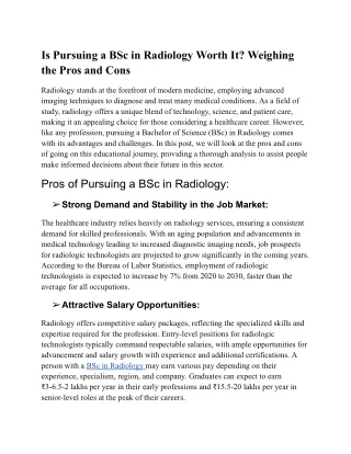 Is Pursuing a BSc in Radiology Worth It