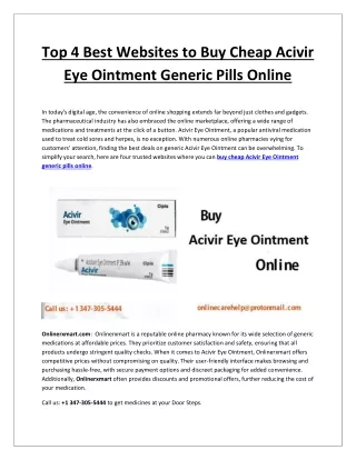 Top 4 Best Websites to Buy Cheap Acivir Eye Ointment Generic Pills Online