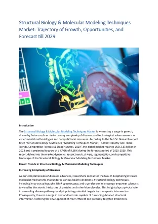 Structural Biology & Molecular Modeling Techniques Market Trajectory of Growth, Opportunities, and Forecast till 2029