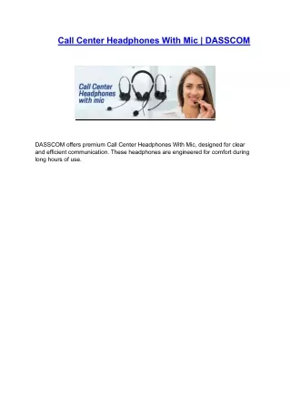 Call Center Headphones With Mic | DASSCOM