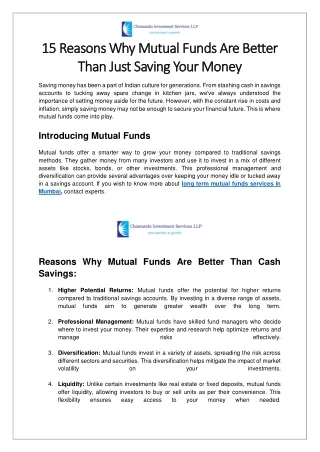 15 Reasons Why Mutual Funds Are Better Than Just Saving Your Money