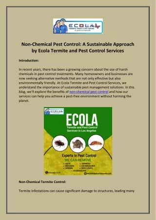 Non-Chemical Pest Control: A Sustainable Approach by Ecola Termite