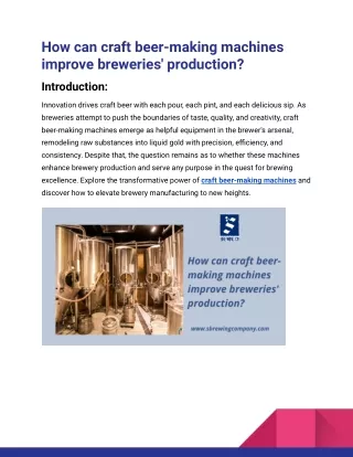 How can craft beer-making machines improve breweries' production_S Brewing Company