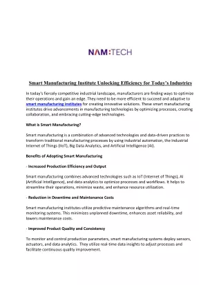 Smart Manufacturing Institute Unlocking Efficiency for Today’s Industries