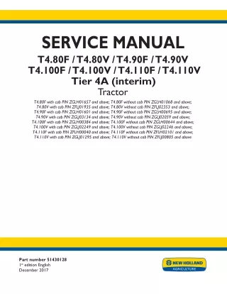 New Holland T4.110F without cab Tier 4A (interim) Tractor Service Repair Manual Instant Download PIN ZFLH02101 and above