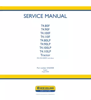 New Holland T4.110LP Tractor Service Repair Manual Instant Download