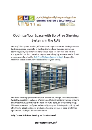 Streamline Storage with our Bolt-Free Shelving System in UAE