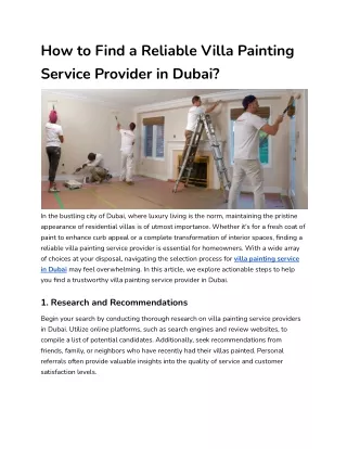 How to Find a Reliable Villa Painting Service Provider in Dubai
