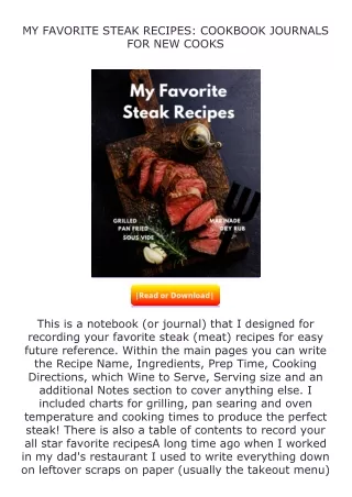 Pdf⚡(read✔online) MY FAVORITE STEAK RECIPES: COOKBOOK JOURNALS FOR NEW COOK