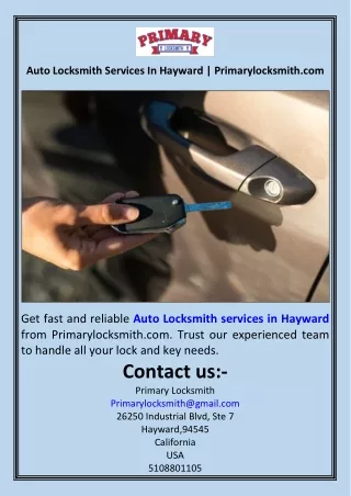 Auto Locksmith Services In Hayward  Primarylocksmith.com