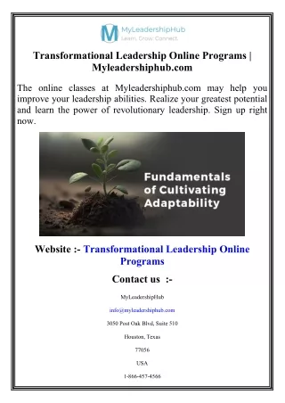 Transformational Leadership Online Programs   Myleadershiphub.com