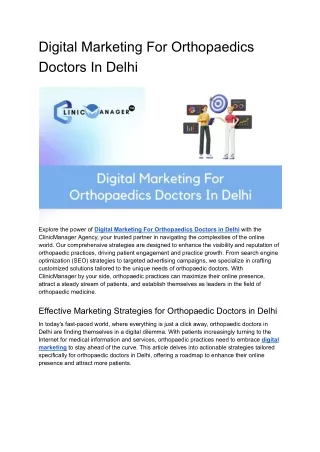 Digital Marketing For Orthopaedics Doctors In Delhi