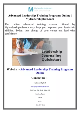 Advanced Leadership Training Programs Online   Myleadershiphub.com
