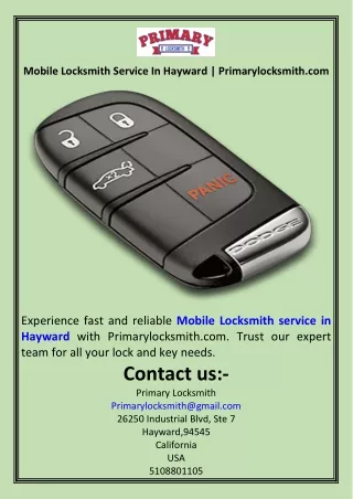 Mobile Locksmith Service In Hayward  Primarylocksmith.com