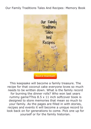 PDF✔Download❤ Our Family Traditions Tales And Recipes: Memory Book