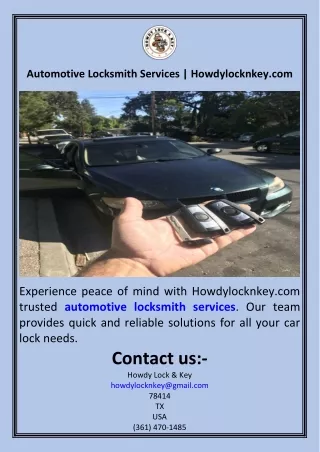 Automotive Locksmith Services  Howdylocknkey.com