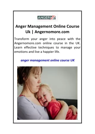 Anger Management Online Course Uk  Angernomore.com