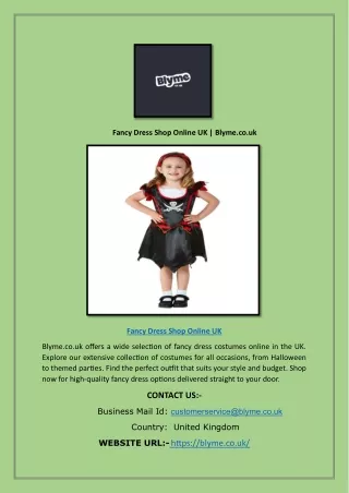 Fancy Dress Shop Online UK | Blyme.co.uk