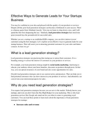 Effective ways to generate leads for your startups buisness