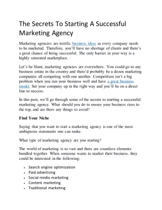 The Secrets To Starting A Successful Marketing Agency