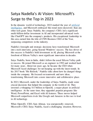 Satya Nadella's AI Vision: Microsoft's Surge to the Top in 2023