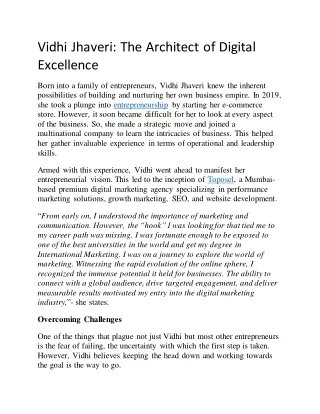 Vidhi Jhaveri: The Architect of Digital Excellence