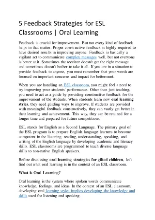 5 Feedback Strategies for ESL Classrooms | Oral Learning