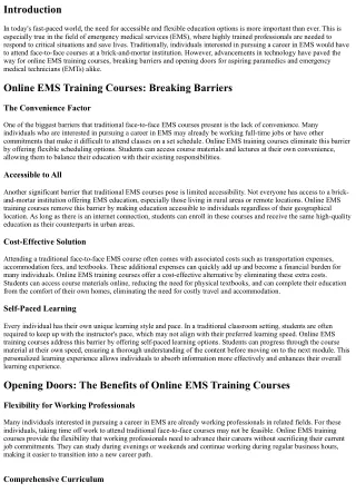 Online EMS Training Courses: Breaking Barriers and Opening Doors