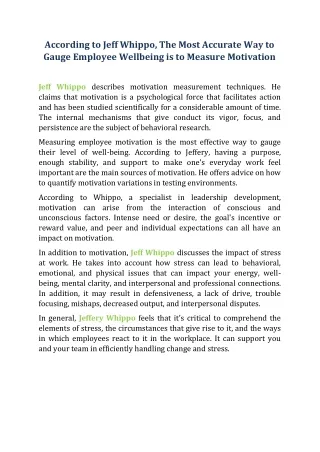 According to Jeff Whippo, The Most Accurate Way to Gauge Employee Wellbeing is to Measure Motivation