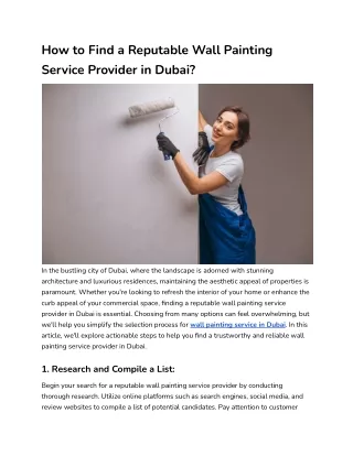 How to Find a Reputable Wall Painting Service Provider in Dubai