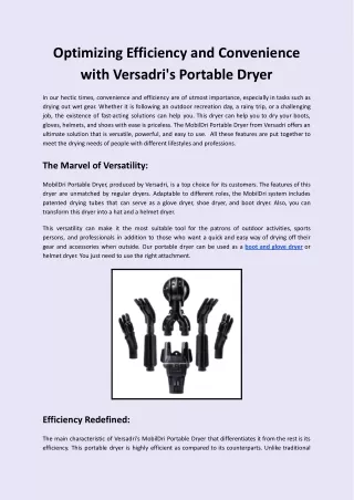 Optimizing Efficiency and Convenience with Versadri's Portable Dryer