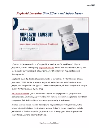 Nuplazid Lawsuits side effects and safety issues