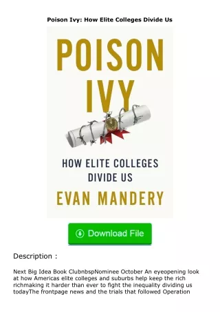 pdf❤(download)⚡ Poison Ivy: How Elite Colleges Divide Us