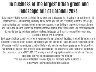 Do business at the largest urban green and landscape fair at GaLaBau 2024