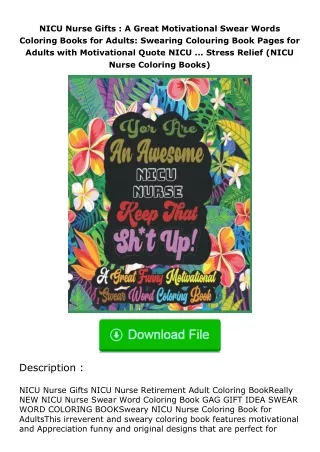 pdf❤(download)⚡ NICU Nurse Gifts : A Great Motivational Swear Words Coloring B